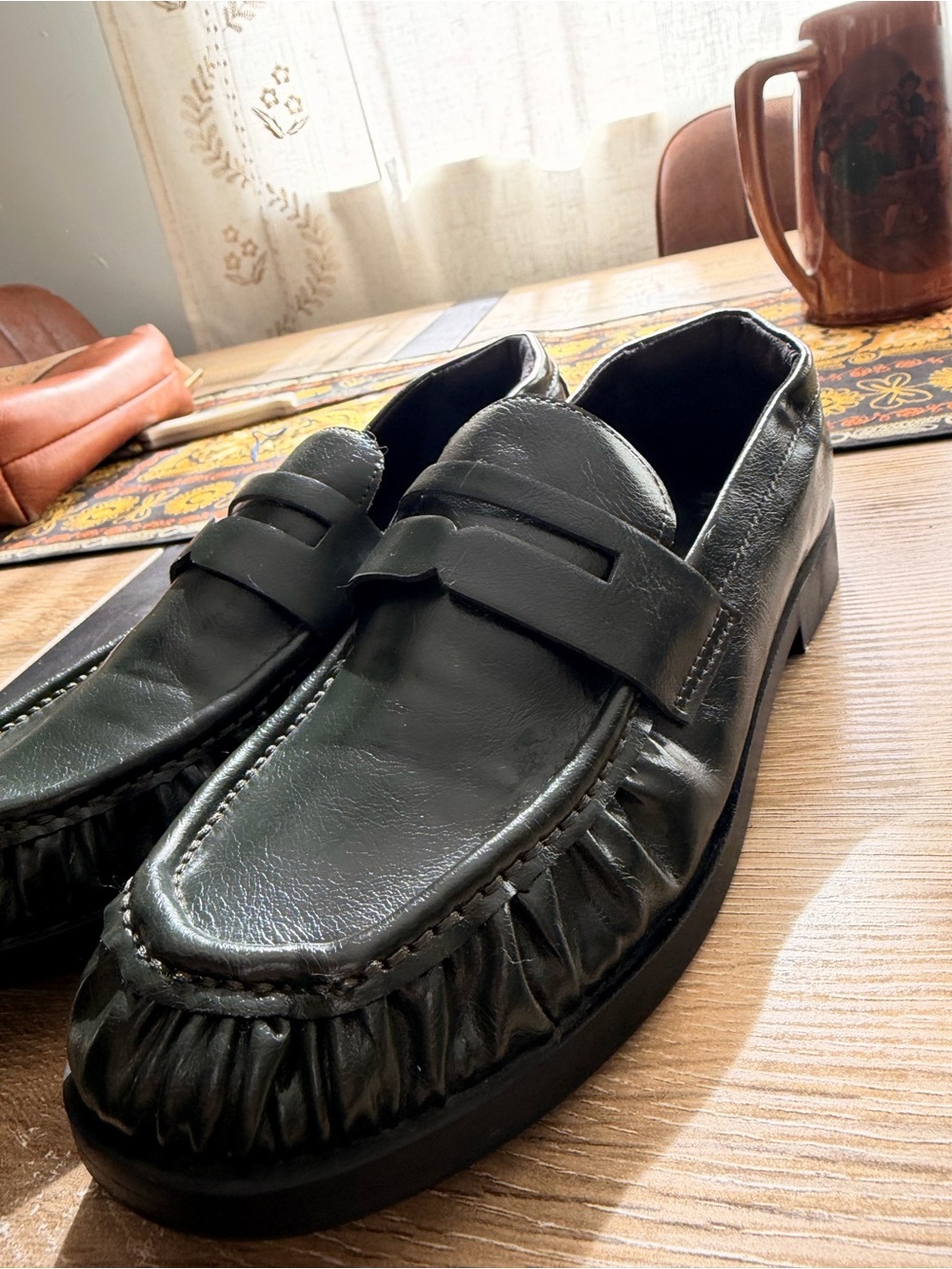 Zara Black Leather Penny Loafers for Men